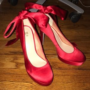 Satin Red Platform Heels